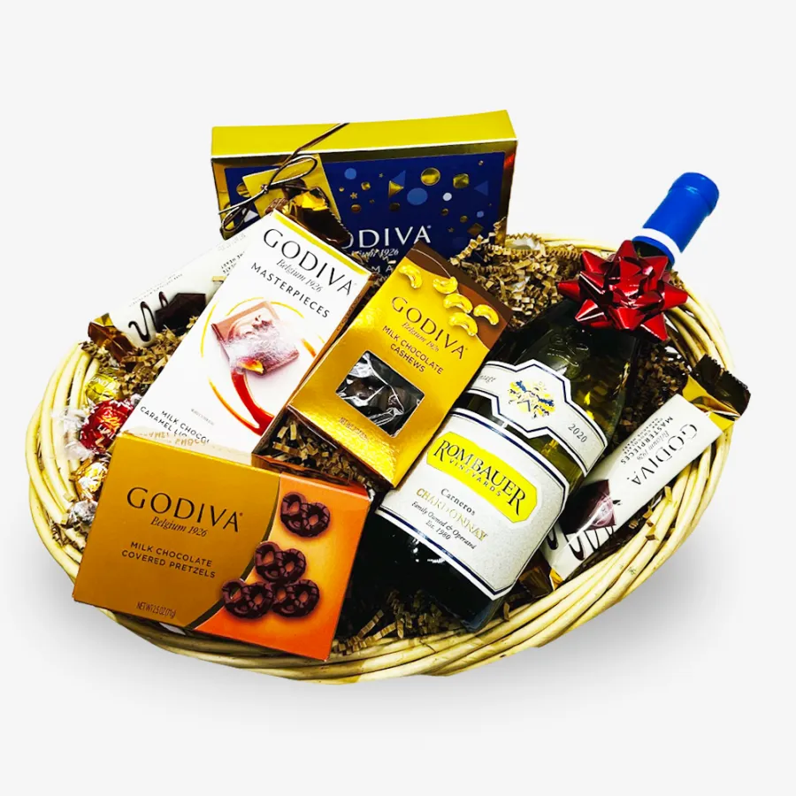 Godiva Chocolates & Rombauer Chardonnay Wine Gift Basket